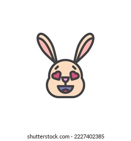 Rabbit face with heart eyes emoticon filled outline icon, line vector sign, linear colorful pictogram isolated on white. Symbol, logo illustration. Vector graphics