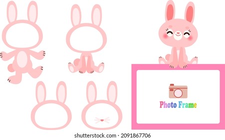 Rabbit face photo frame illustration set