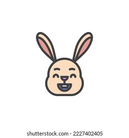 Rabbit face with smiling eyes emoticon filled outline icon, line vector sign, linear colorful pictogram isolated on white. Symbol, logo illustration. Vector graphics