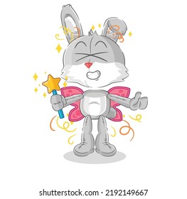 the rabbit fairy with wings and stick. cartoon mascot vector