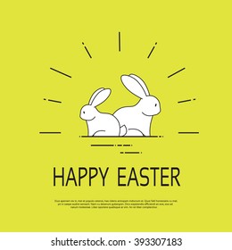 Rabbit Family Bunny Happy Easter Holiday Banner Copy Space Vector Illustration