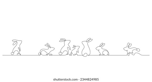 rabbit family celebrate mid autumn festival together in one line drawing minimalist style