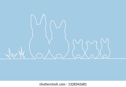 Rabbit family line vector. Easter bunnies simple design.