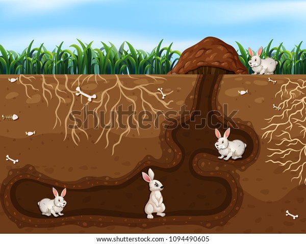 Rabbit Family\
Living in the Hole\
illustration