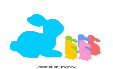 Rabbit Family Silhouette Vector Illustration Isolated On White Background. Rodent Animal Symbol. Easter Holiday Symbol. Rabbit Mother With Little Kids.