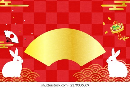 Rabbit and Fan Japanese Style New Year's First Banner, Year of the Rabbit, 2023