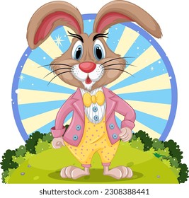 Rabbit with fantasy bush background isolated illustration