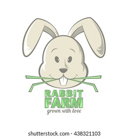 Rabbit farm logo design. Vector illustration of rabbit eating grass.