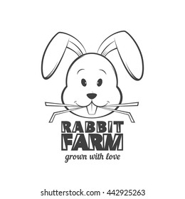 Rabbit farm logo design. Vector illustration of rabbit eating grass.