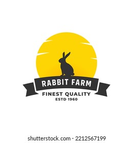 Rabbit Farm Logo Vector or Rabbit Farm Label Vector on White Background. Flat style rabbit farm logo design. Can be used for product logos from rabbit farms or company product labels.