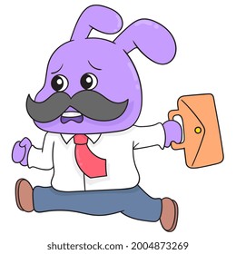 El padre del conejo está apurado para ir a trabajar, ilustración vectorial arte. imagen del ícono del doodle kawaii.