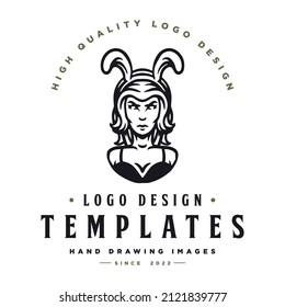 rabbit female character vector. bunny woman logo template.