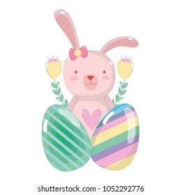 rabbit female with flowers and eggs easter