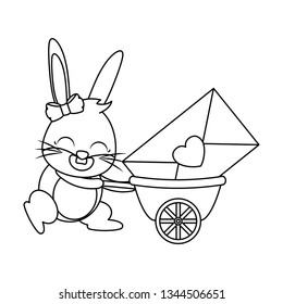 rabbit female with love envelope in wheelbarrow