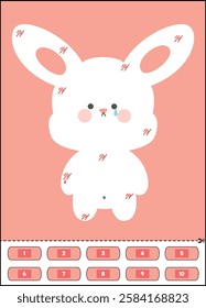 Rabbit First Aid Sticker Activity for Kids – Sweet Bunny with Small Wounds and Tear on Pink Background
