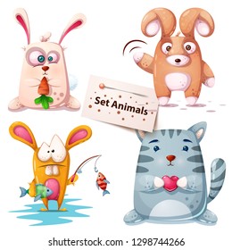 Rabbit, fish, cat - set animals Vector eps 10