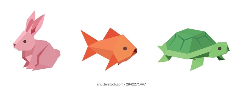 rabbit fish turtle origami polygon illustration