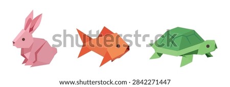 rabbit fish turtle origami polygon illustration