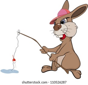 Rabbit the fisherman. Cartoon