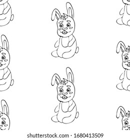 Rabbit flat hand drawn seamless pattern. Cute cartoon animal character on background. Wild animal vector seamless pattern