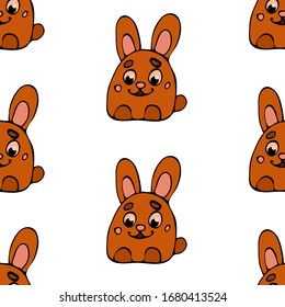 Rabbit flat hand drawn seamless pattern. Cute cartoon animal character on background. Wild animal vector seamless pattern