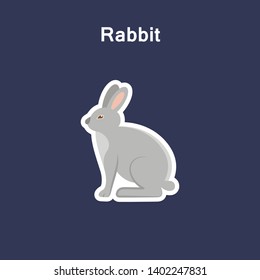 Rabbit flat icon sticker, logo element. Symbol of pets, vector illustration for print media. Flat style design. Isolated on white background