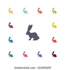 rabbit flat icons set. Open round colorful buttons. Vector 