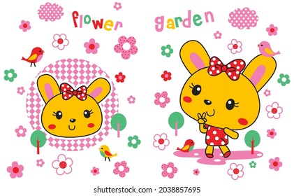 rabbit flower garden Cartoon cute background illustration vector silkscreen baby animal