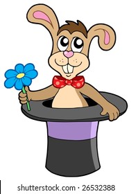 Rabbit with flower in hat - vector illustration.