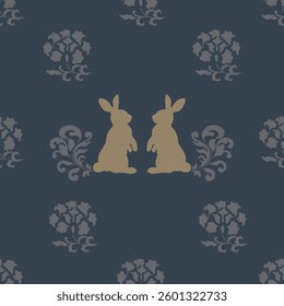 Rabbit and flower patterns are used in seamless fabric patterns.