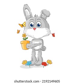 el conejo con una maceta de flores. vector de caracteres
