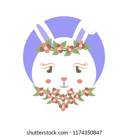 Rabbit With Flower Wreath Vector Background