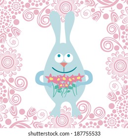 Rabbit with flowers cute cartoon vector illustration