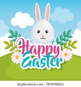 rabbit and flowers easter celebration poster