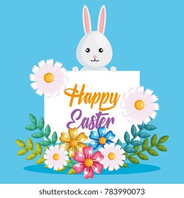 rabbit and flowers easter celebration poster