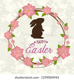 rabbit with flowers plants to happy easter