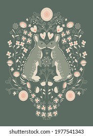 Rabbit and Flowers print and tee graphic 