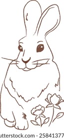 Rabbit With Flowers Sketch Vector Illustration