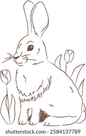 Rabbit With Flowers Sketch Vector Illustration