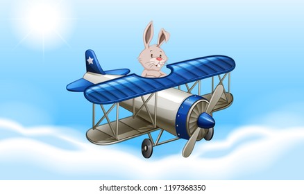 Rabbit flying an airplane illustration