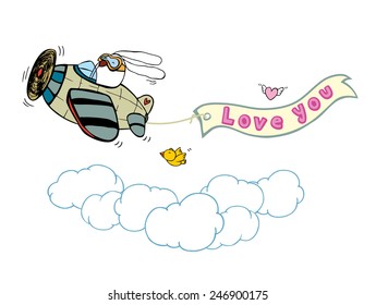 rabbit flying by plane cartoon