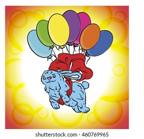 Rabbit flying on balloons