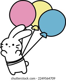 Rabbit flying in the sky with a balloon