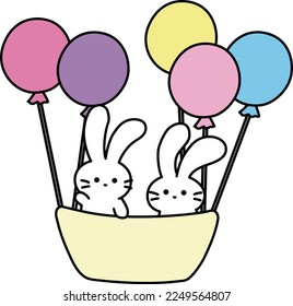 Rabbit flying in the sky with a balloon balloon