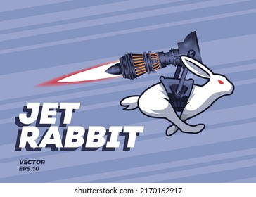 Rabbit flying using turbojet engine, Animal cartoon concept isolated