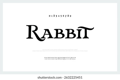 Letra Rabbit Maiúscula Minúscula e Número. Clássico Lettering minimal Fashion Designs. Tipografia modernas fontes serif conceito vintage decorativo regular. ilustração vetorial