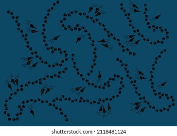  Rabbit foot print steps path and carrot vector doodle hand drawn background.