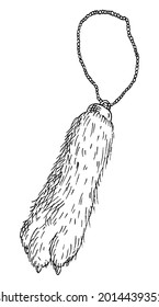 Rabbit foot talisman. Vintage vector hatching monochrome black illustration. Isolated on white background. Hand drawn ink design