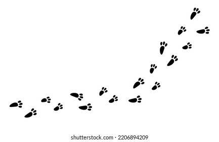 Rabbit footprint black graphic print. Simple vector illustration, hare foot trace, walk on snow, wild animal path.