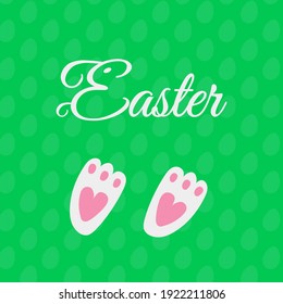 rabbit footprints icon on green background. vector easter card with bunny foot